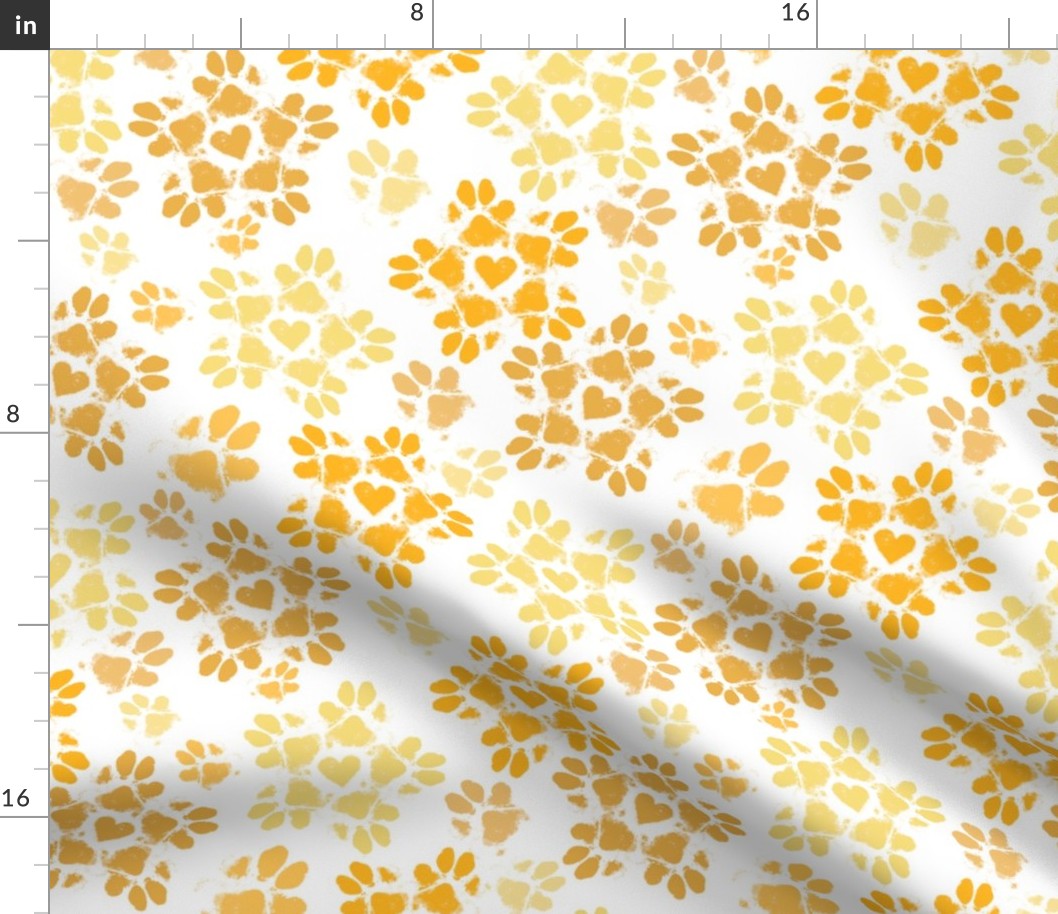 Small Marigold Paw Print Floral on White