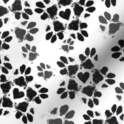 Small Puppy Paw Print Floral, Black on White