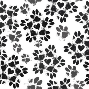 Small Puppy Paw Print Floral, Black on White