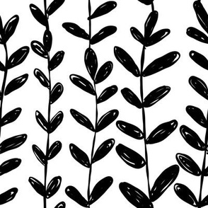 Wildflowers Sketchbook, Vined Upward Leaves in Black Ink on White