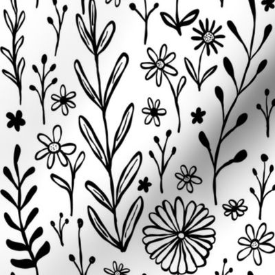 Wildflowers Sketchbook, Whimsy Floral with Black Ink on White