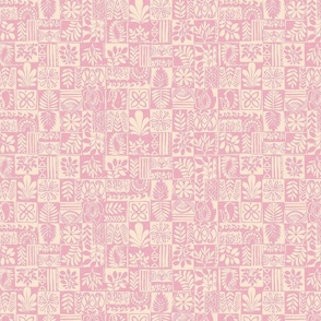 Tropical Woodblock Patchwork Dusty Pink