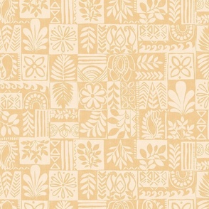 Tropical Patchwork Woodblock Soft Yellow