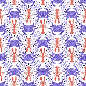 Mosaic reef crabs and lobsters in Red white and blue- light background
