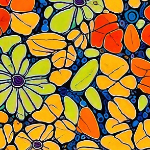 abstract pop art style gren orange flowers