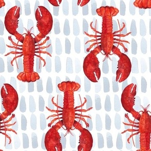 Red Lobster on Light Background, Ocean Texture, Hand Drawn, Watercolor, L