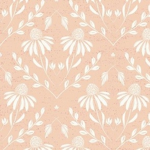 M-WITH YOU SHE BLOOMS-PEACH PUREE -PANTONE 24-daisy, damask, flock, wallpaper, floral, botanical, hand painted, textured and tonal