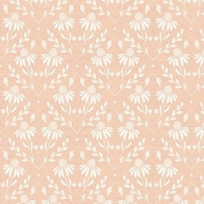 S-WITH YOU SHE BLOOMS-PEACH PUREE -PANTONE-daisy, damask, flock, wallpaper, floral, botanical, hand painted, textured and tonal