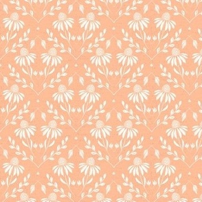 S-WITH YOU SHE BLOOMS-PEACH FUZZ -PANTONE 24-daisy, damask, flock, wallpaper, floral, botanical, hand painted, textured and tonal