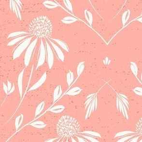 L-WITH YOU SHE BLOOMS-PEACH PEARL -PANTONE 24-daisy, damask, flock, wallpaper, floral, botanical, hand painted, textured and tonal
