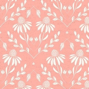 M-WITH YOU SHE BLOOMS-PEACH PEARL -PANTONE 24-daisy, damask, flock, wallpaper, floral, botanical, hand painted, textured and tonal