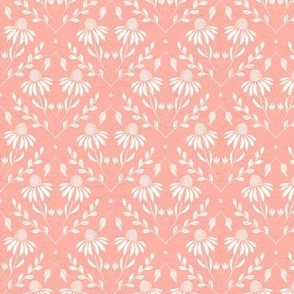 S-WITH YOU SHE BLOOMS-PEACH PEARL -PANTONE -daisy, damask, flock, wallpaper, floral, botanical, hand painted, textured and tonal