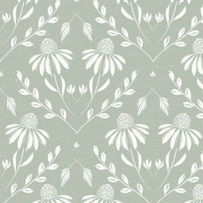 M-WITH YOU SHE BLOOMS-SAGE GREEN-daisy, damask, flock, wallpaper, floral, botanical, hand painted, textured and tonal