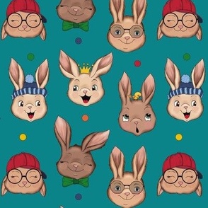 Cool Bunnies on Teal medium