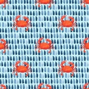  Watercolor Red Crabs on Baby Blue, Hand Drawn, Ditsy, S