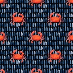  Watercolor Red Crabs on Pastel Ultramarine,  Hand Drawn, Ditsy, S