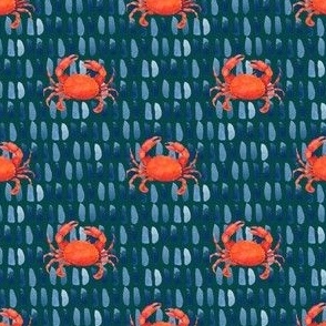  Watercolor Red Crabs on Emerald,  Hand Drawn, Ditsy, S