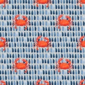  Watercolor Red Crabs on Grey,  Hand Drawn, Ditsy, S