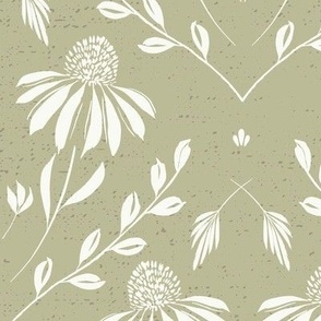 L-WITH YOU SHE BLOOMS-VIRIDIS-colour of the year 2024-daisy, damask, flock, wallpaper, floral, botanical, hand painted, textured and tonal