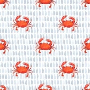  Watercolor Red Crabs on light blue background ,  Hand Drawn, Ditsy, S