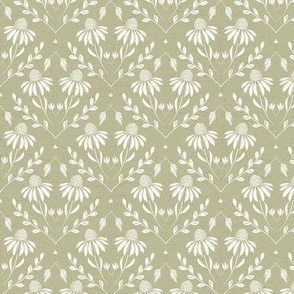 S-WITH YOU SHE BLOOMS-VIRIDIS-colour of the year 2024-daisy, damask, flock, wallpaper, floral, botanical, hand painted, textured and tonal
