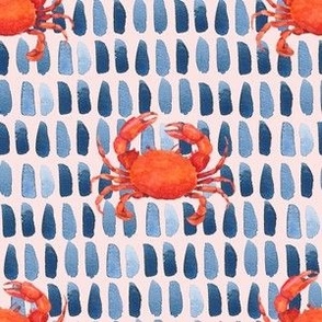  Watercolor Red Crabs on Light Pink,  Hand Drawn, M
