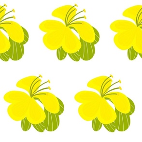 Tropical Hibiscus Flowers Bright Yellow Mini Bloom Left-Side Palm Beach Royale Summer 2024 Retro Modern Half-Brick Repeat Pattern