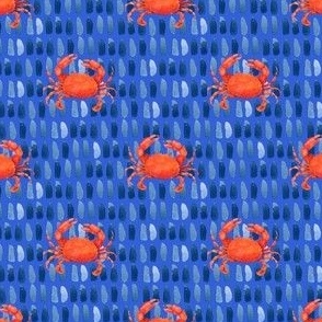  Watercolor Red Crabs on Ultramarine,  Hand Drawn, Ditsy, S