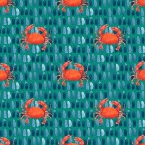 Watercolor Red Crabs on Light Emerald,  Hand Drawn, S