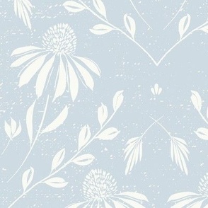 L-WITH YOU SHE BLOOMS-UPWARD BLUE-daisy, damask, flock, wallpaper, floral, botanical, hand painted, textured and tonal-colour of the year 2024