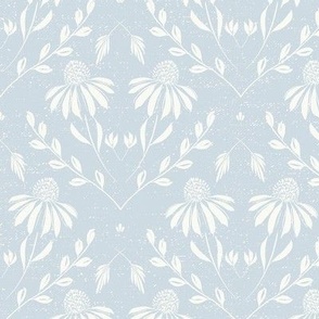 M-WITH YOU SHE BLOOMS-UPWARD BLUE-daisy, damask, flock, wallpaper, floral, botanical, hand painted, textured and tonal-colour of the year 2024
