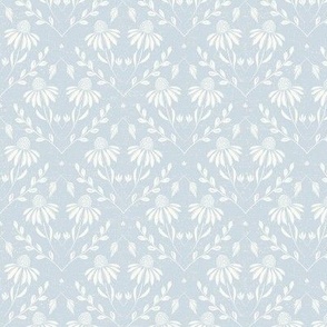 S-WITH YOU SHE BLOOMS-SHERWIN WILLIAMS UPWARD BLUE-daisy, damask, flock, wallpaper, floral, botanical, hand painted, textured and tonal-colour of the year 2024