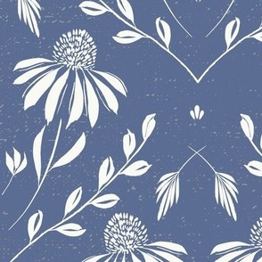 L-WITH YOU SHE BLOOMS- BLUE NOVA 825-daisy, damask, flock, wallpaper, floral, botanical, hand painted, textured and tonal