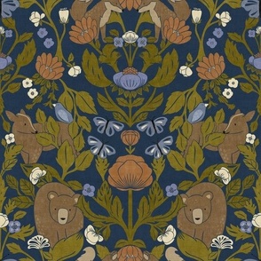 Large Victorian Woodland (Navy Blue and Seaweed Green) (10.5"/12")