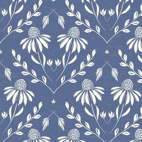 M-WITH YOU SHE BLOOMS-BLUE NOVA 825-daisy, damask, flock, wallpaper, floral, botanical, hand painted, textured and tonal