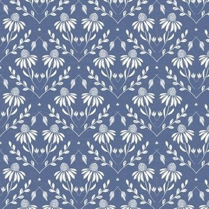 S-WITH YOU SHE BLOOMS-BLUE NOVA 825-daisy, damask, flock, wallpaper, floral, botanical, hand painted, textured and tonal