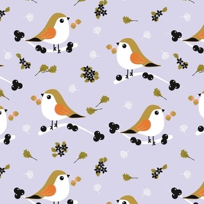 Winter Birds - Lilac - Lavender - Wildlife - Robin - Acorn - Nature - Ochre - Pigeon - Berries - Christmas - Winter