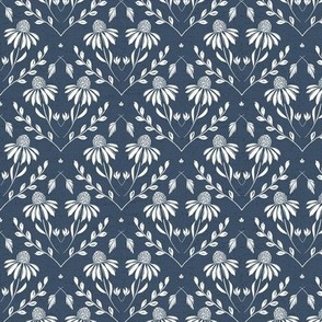 S-WITH YOU SHE BLOOMS-INDIGO BATIK-daisy, damask, flock, wallpaper, floral, botanical, hand painted, textured and tonal