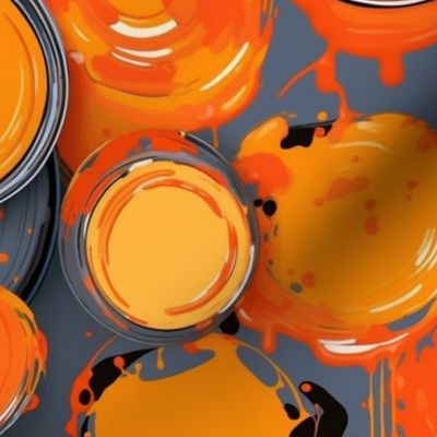 geometric retro pop art paint can and lid orange splatter