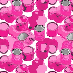 splatter art retro 60s pop art pink paint cans and lids