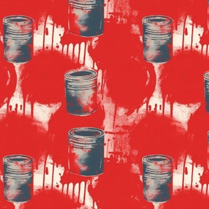 splatter art in deep red pop art paint cans