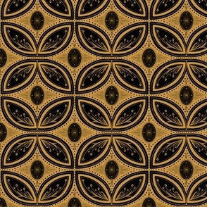 Cleo Vintage Glamour - Art Deco - Art Nouveau - Tessellation - Orange Yellow Brass Jewel Tone -  Black - Dark and Moody  - Small