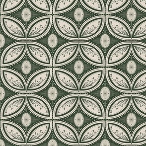 Cleo Vintage Glamour - Art Deco - Art Nouveau - Tessellation - Evergreen Green and Beige Clay Earth Tones  - Small