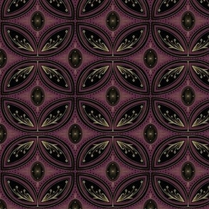 Cleo Vintage Glamour - Art Deco - Art Nouveau - Tessellation - Mulberry Red Purple Jewel Tone -  Black and Gold - Dark and Moody  - Small