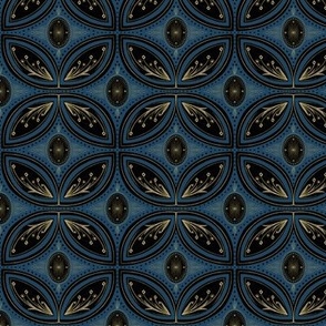 Cleo Vintage Glamour - Art Deco - Art Nouveau - Tessellation - Navy Blue Jewel Tone -  Black and Gold - Dark and Moody -  Small