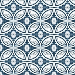 Cleo Vintage Glamour - Art Deco - Art Nouveau - Tessellation -Navy Blue and White -  Classic Colors  - Small