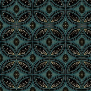 Cleo Vintage Glamour - Art Deco - Art Nouveau - Tessellation - Teal Jewel Tone -  Black and Gold - Dark and Moody -  Small
