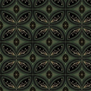 Cleo Vintage Glamour - Art Deco - Art Nouveau - Tessellation - Dark Green Jewel Tone -  Black and Gold - Dark and Moody - Small