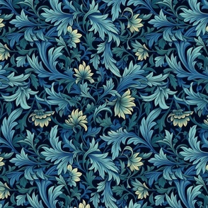 blue botanical art deco inspired by william morris