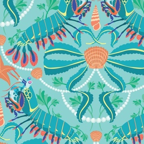 Maximalist Mantis ShrimpWallpaper In Ocean Blue